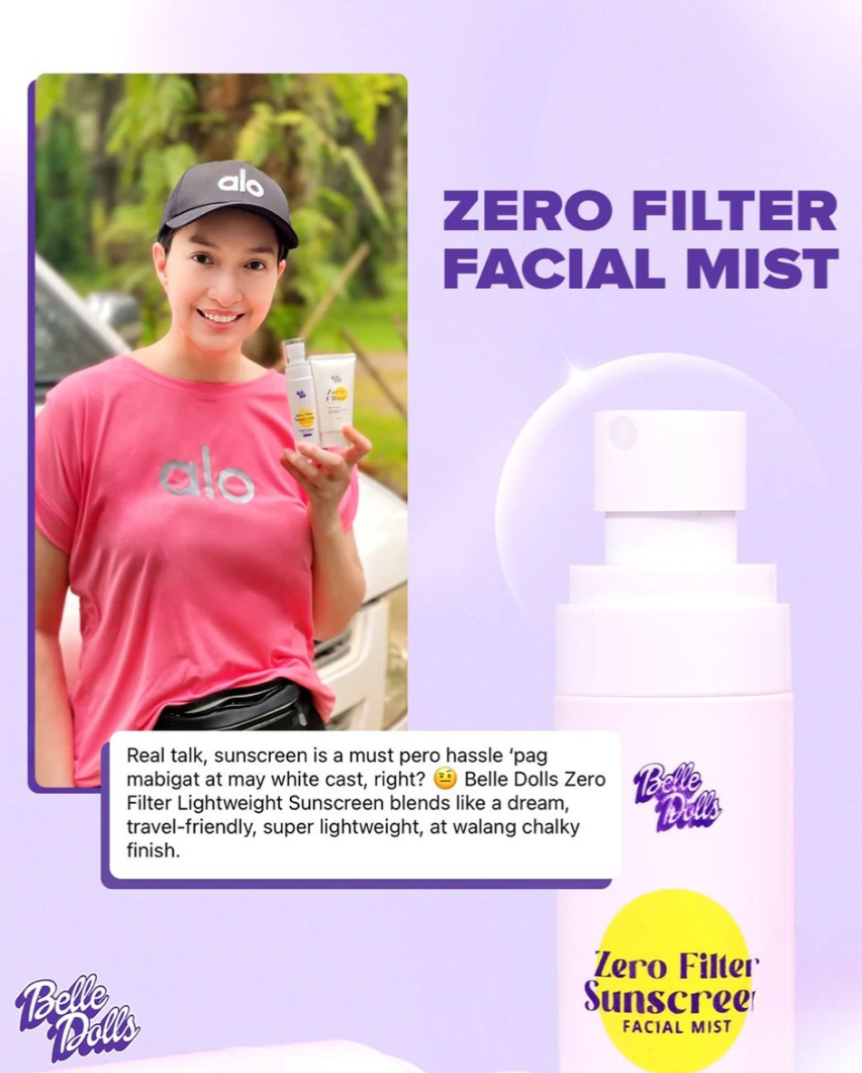 Belle Dolls Zero Filter Lightweight Sunscreen Facial Mist 80ml SPF40