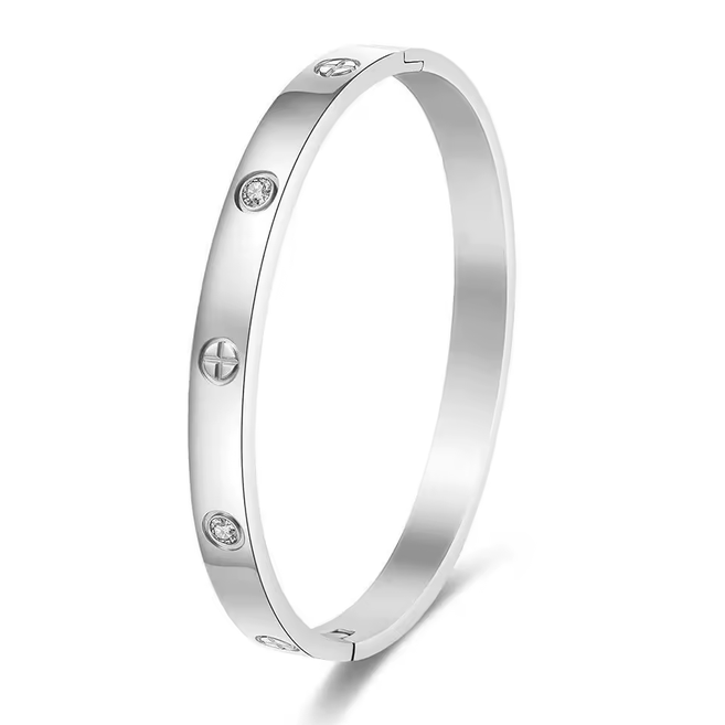 Cross Bangle with Zircons - Gold