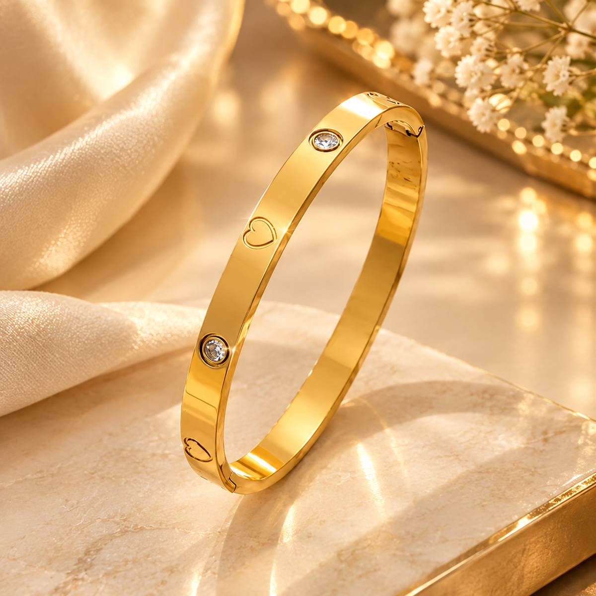 Heart Bangle with zircons