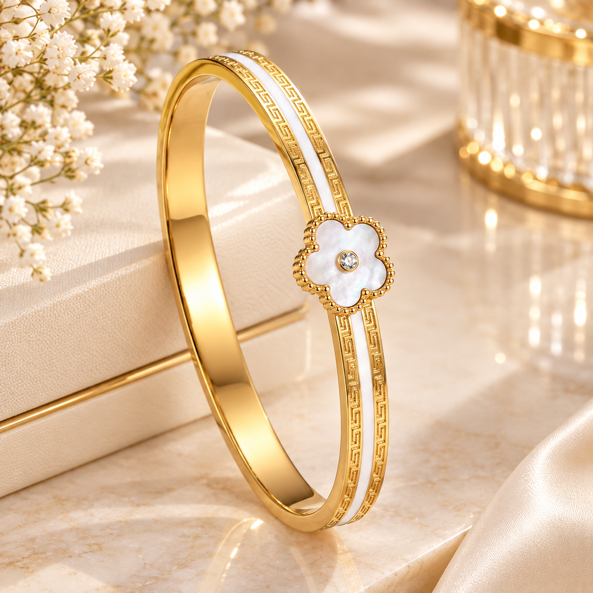 Five Leaf Clover Flower with Zircon Bangle