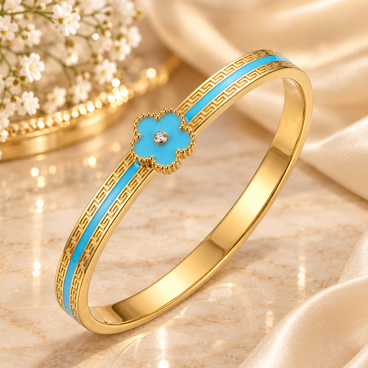 Five Leaf Clover Flower with Zircon Bangle