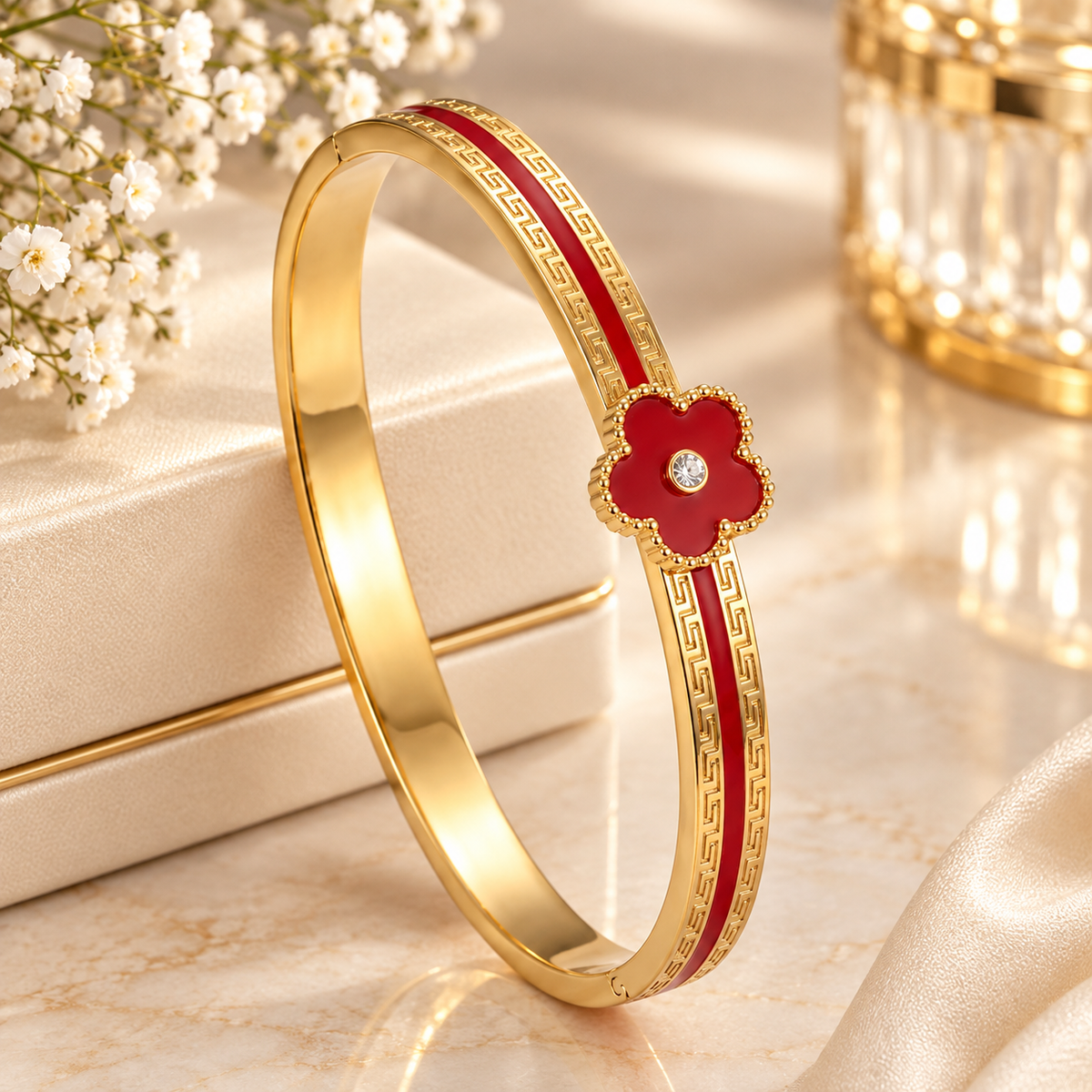 Five Leaf Clover Flower with Zircon Bangle