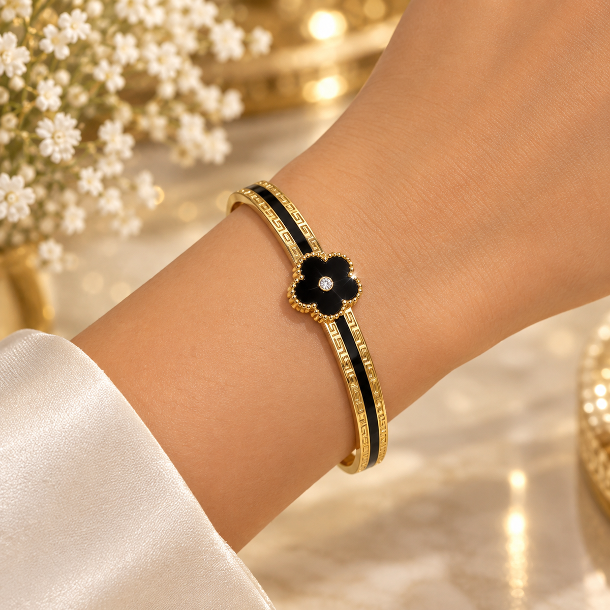 Five Leaf Clover Flower with Zircon Bangle