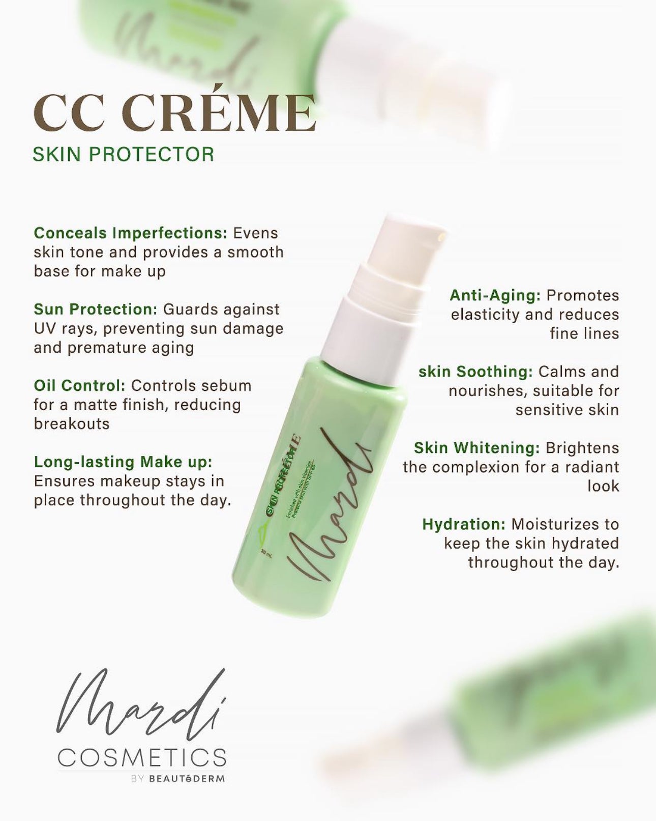 Beautederm CC Cream Refill - LIGHT BEIGE plus FREE Foundation Brush