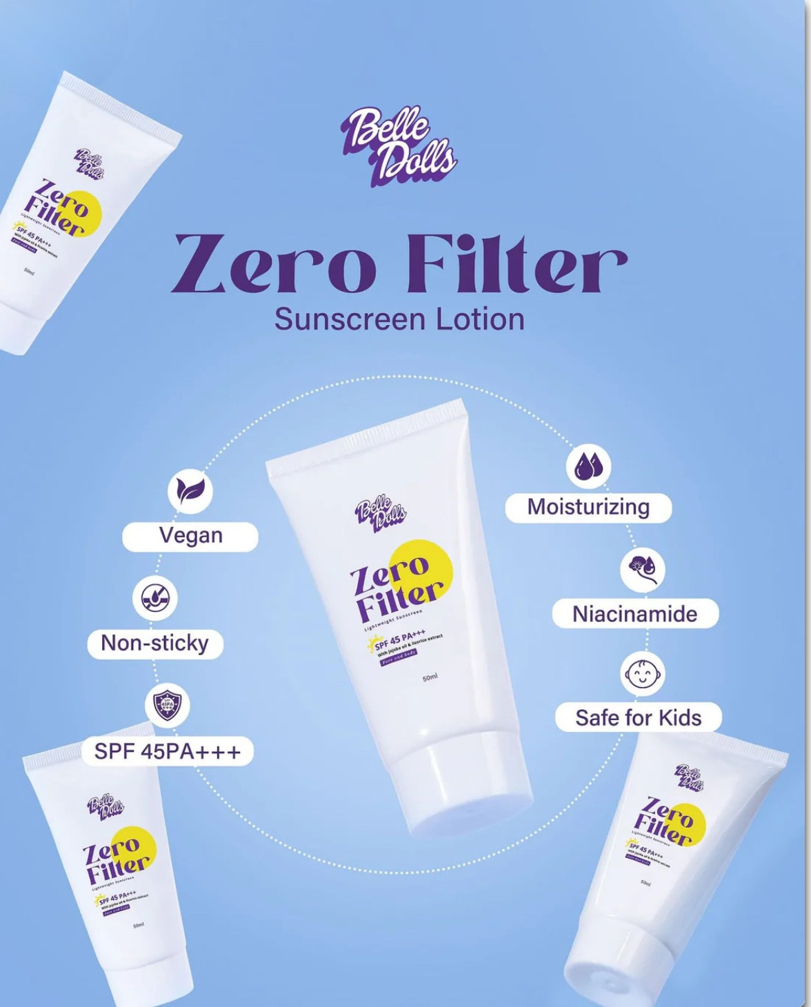 Belle Dolls Zero Filter Lightweight Sunscreen 50ml (Face and Body) SPF45 PA+++ by beautederm skincare