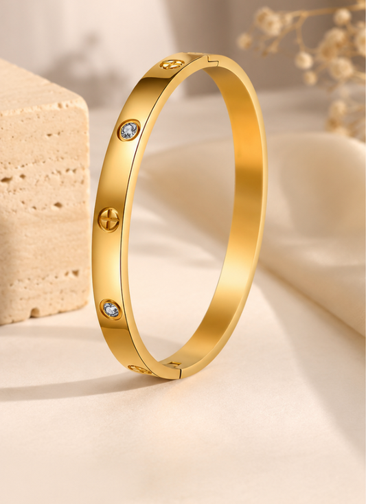 Cross Bangle with Zircons - Gold