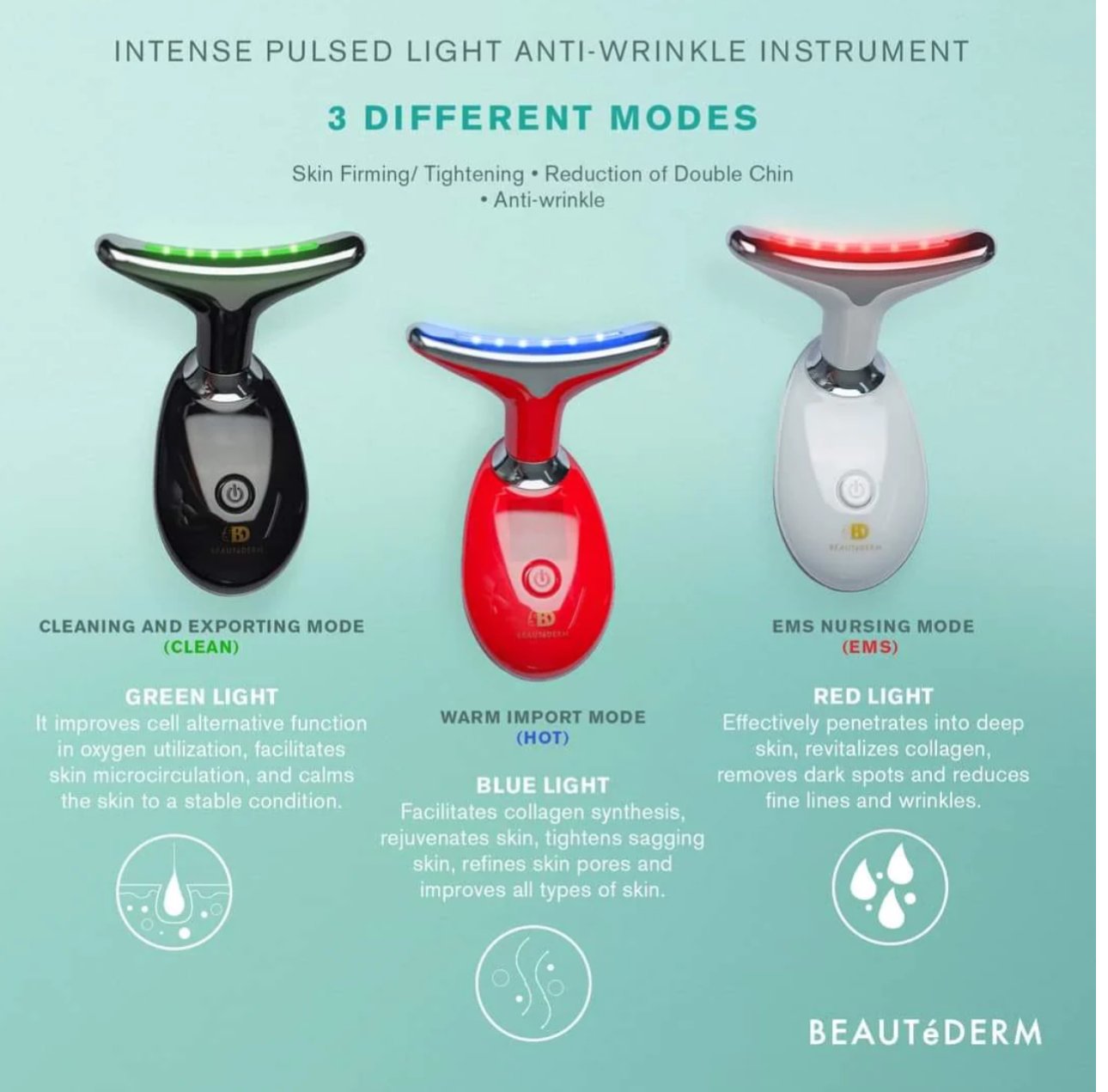 3 different modes of beautederm Intense Pulsed Light (IPL) Anti-Wrinkle Instrument