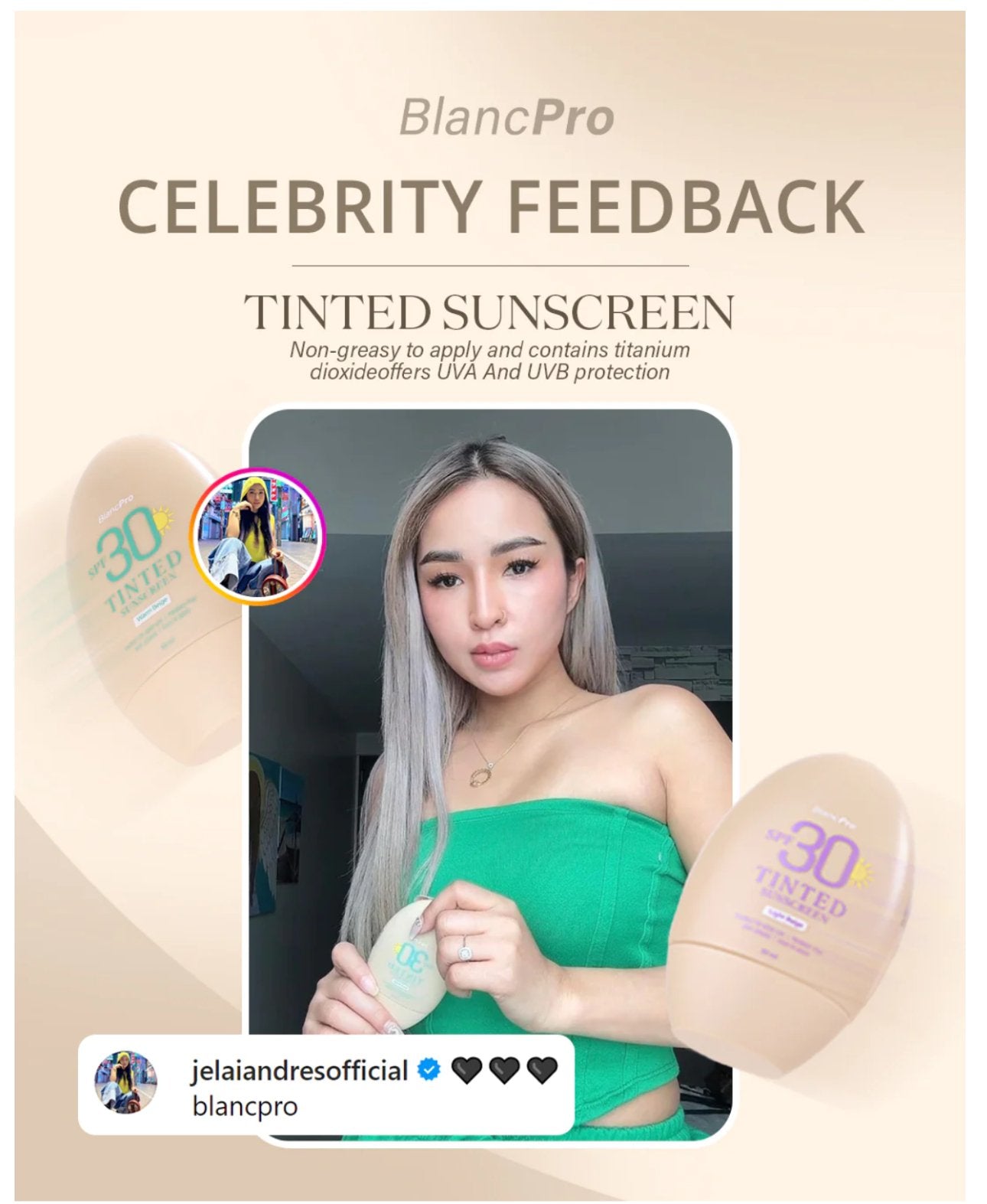 Celebrity feedback for Beautederm blancpro Tinted Sunscreen 50ml SPF 30